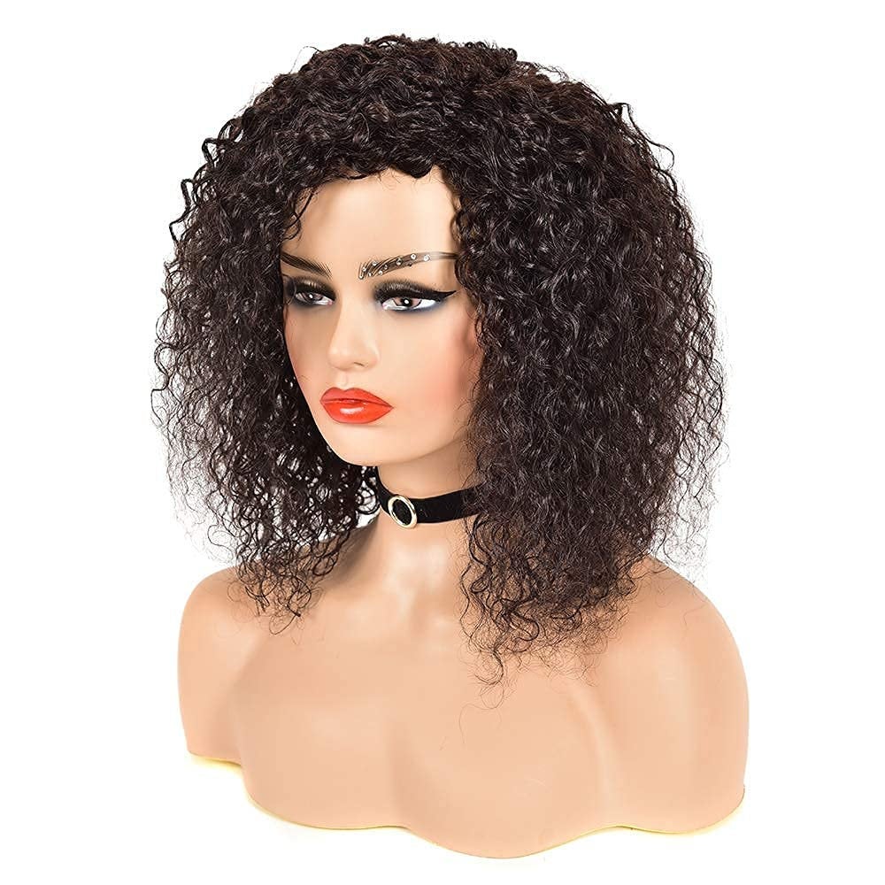 Natural Black Shoulder Length, Malaysian Remy Hair Deep Curl Wig, 100% Human Hair Wig, Daily Use Style as Your Own Hair, Natural Black #1B