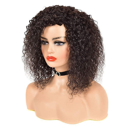 Natural Black Shoulder Length, Malaysian Remy Hair Deep Curl Wig, 100% Human Hair Wig, Daily Use Style as Your Own Hair, Natural Black #1B