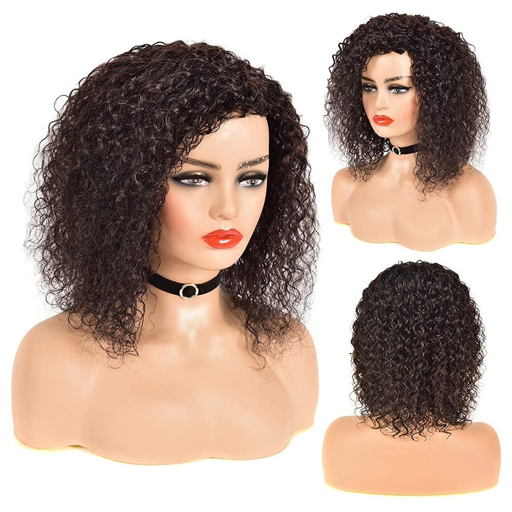 Natural Black Shoulder Length, Malaysian Remy Hair Deep Curl Wig, 100% Human Hair Wig, Daily Use Style as Your Own Hair, Natural Black #1B