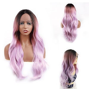 Ombre Black to Pastel Petal Pink Straight Middle Parting Lace Wig Synthetic Hair Natural looking and soft to touch Free Shipping Included