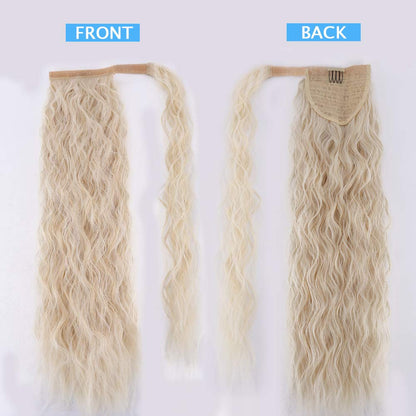 Bleach Blonde 22" Long Water Wave Ponytail Wrap Around Extension Heat Resistant Synthetic Fiber #613 Blonde Soft & Natural Easy to Wear
