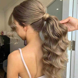 Ash Blonde Long Water Wave Ponytail Wrap Around Extension Heat Resistant Synthetic Fiber #27 Ash Blonde SPECIAL SALE Will End AT Any Time!