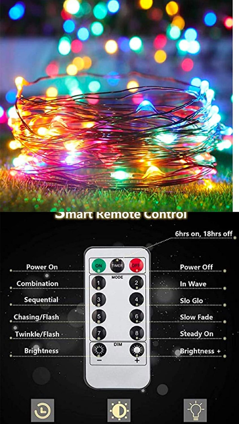 LED Fairy String Lights 33Ft with 100 Multi Color Lights & 60 Photo Clips Remote 8 Modes Hang Photo Picture Bedroom Decoration USB Operated