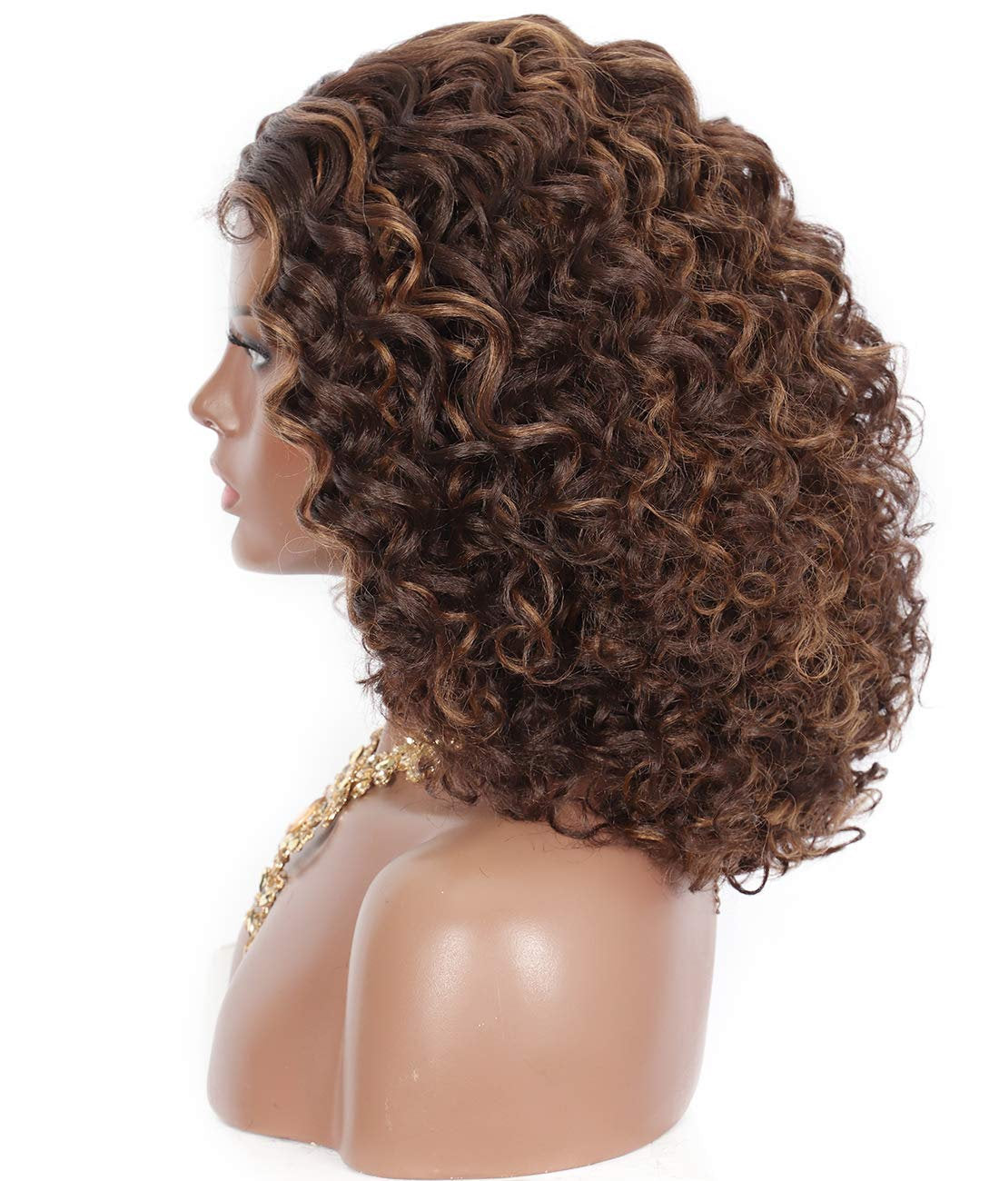 Hand-Made Softly Highlighted Dark Brown Deep Lace Curly Synthetic  Kinky Wig Bouncy and Full Curls 150% Density Middle Parting Fluffy 8"