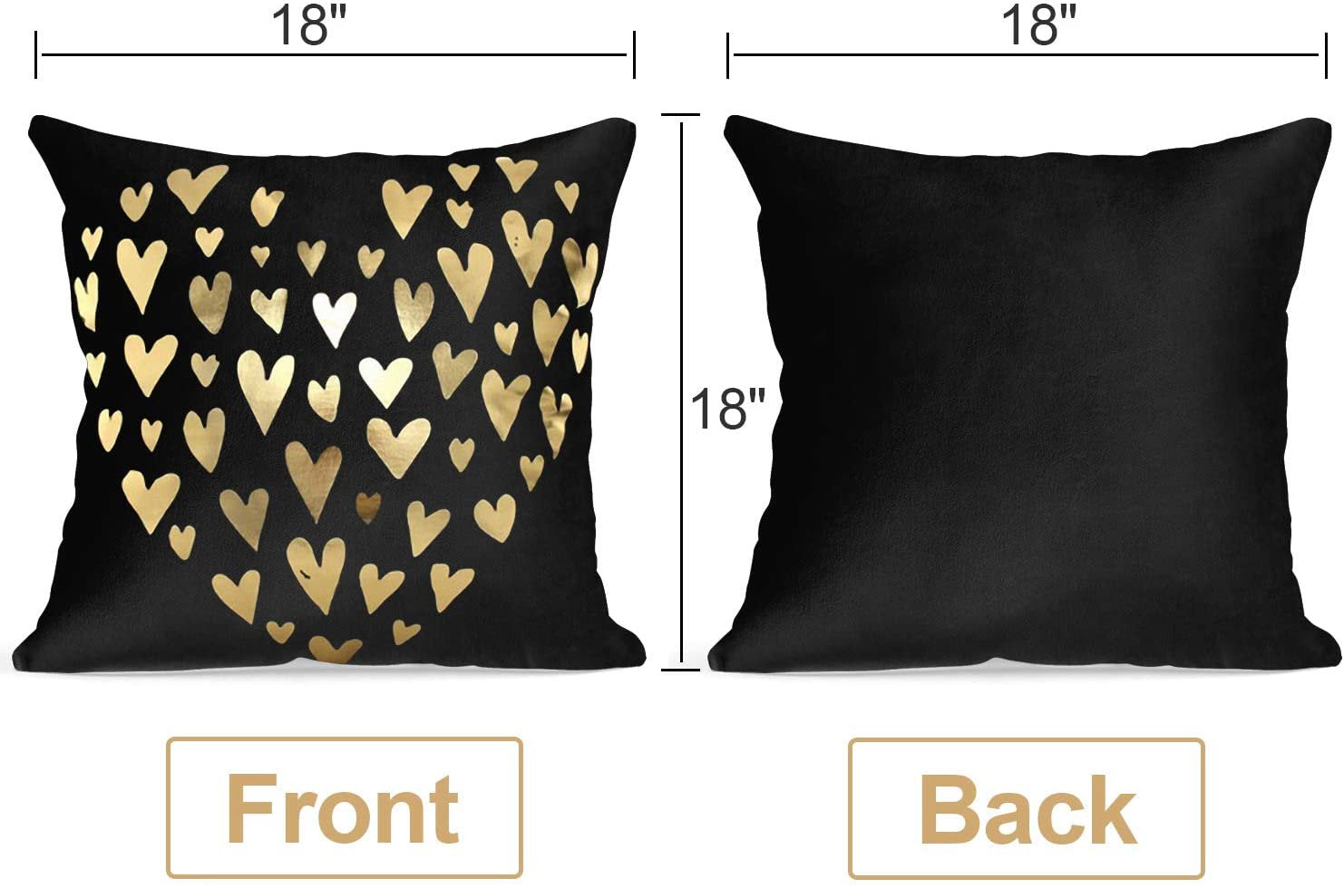 Gold and Black Decorative Throw Pillow Covers 18 X 18" Choose From Small Hearts, Love, Large Heart, Forrest Animal, Lips on Stripes
