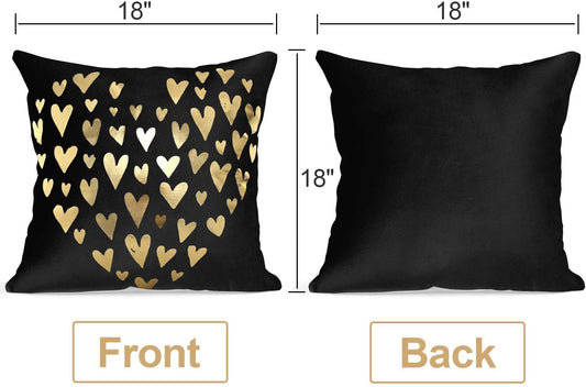 Gold and Black Decorative Throw Pillow Covers 18 X 18" Choose From Small Hearts, Love, Large Heart, Forrest Animal, Lips on Stripes