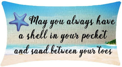 May You Always Have A Shell in Your Pocket and Sand Between Your Toes Decorative Cotton Linen Waist Lumbar Throw Cushion Cover Oblong 12X20"