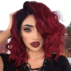 Wine Red Ombre Wig with Dark Roots | Synthetic Burgundy Side Part Bob | One Available | Top Quality Heat Resistant Fiber | Human Hair Feel