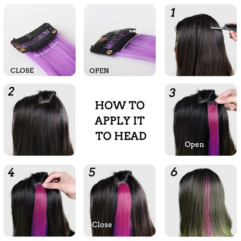 Ombre Purple Clip in Hair Extensions Set of 10 - 20" Party Highlights Synthetic Multiple Color Hairpieces Purple to Light Purple Lavender