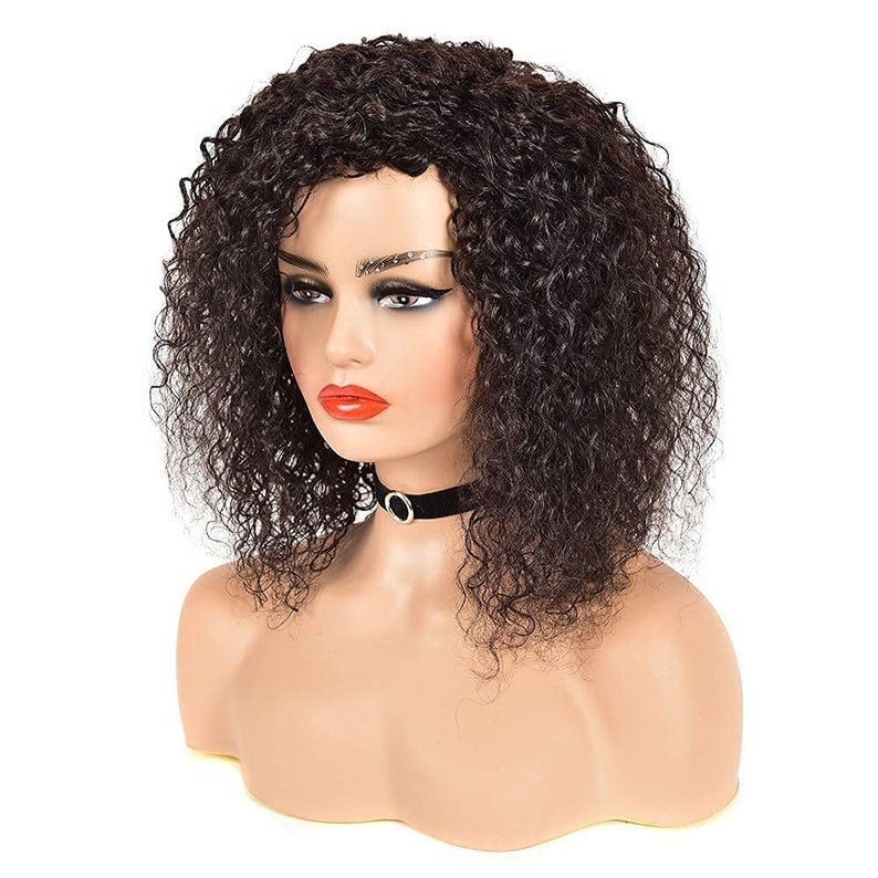 Natural Black Shoulder Length, Malaysian Remy Hair Deep Curl Wig, 100% Human Hair Wig, Daily Use Style as Your Own Hair, Natural Black #1B