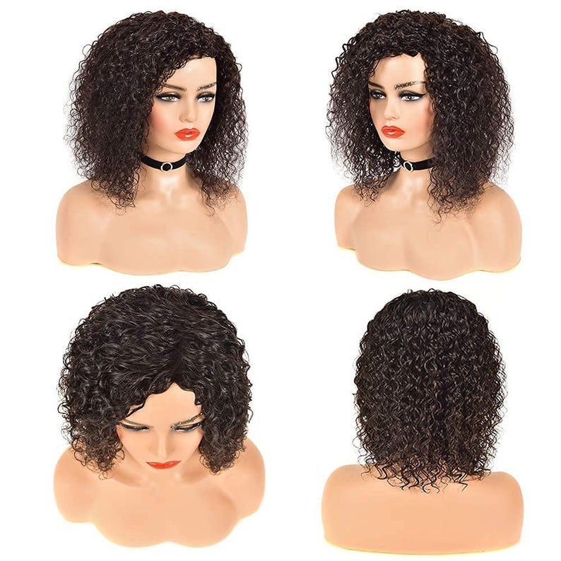 Natural Black Shoulder Length, Malaysian Remy Hair Deep Curl Wig, 100% Human Hair Wig, Daily Use Style as Your Own Hair, Natural Black #1B