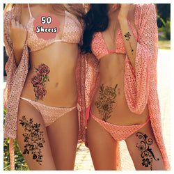 162 Styles Temporary Tattoos Fake Sleeve Henna Tattoo Stickers Leg Makeup Waterproof Realistic Long Lasting Semi Permanent Tattoos 50 sheets