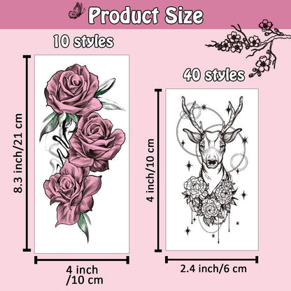 162 Styles Temporary Tattoos Fake Sleeve Henna Tattoo Stickers Leg Makeup Waterproof Realistic Long Lasting Semi Permanent Tattoos 50 sheets