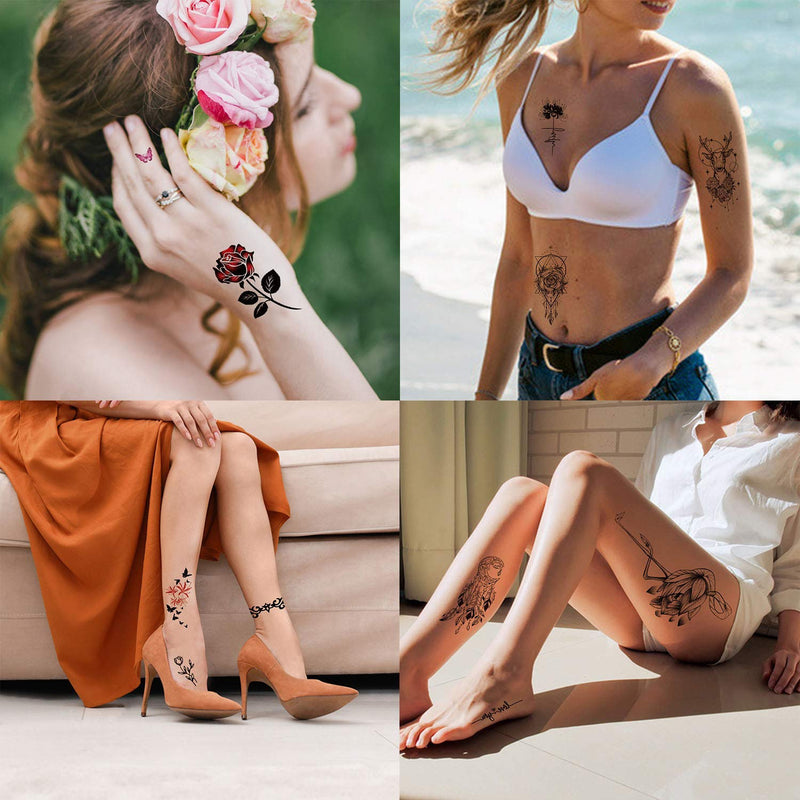 162 Styles Temporary Tattoos Fake Sleeve Henna Tattoo Stickers Leg Makeup Waterproof Realistic Long Lasting Semi Permanent Tattoos 50 sheets
