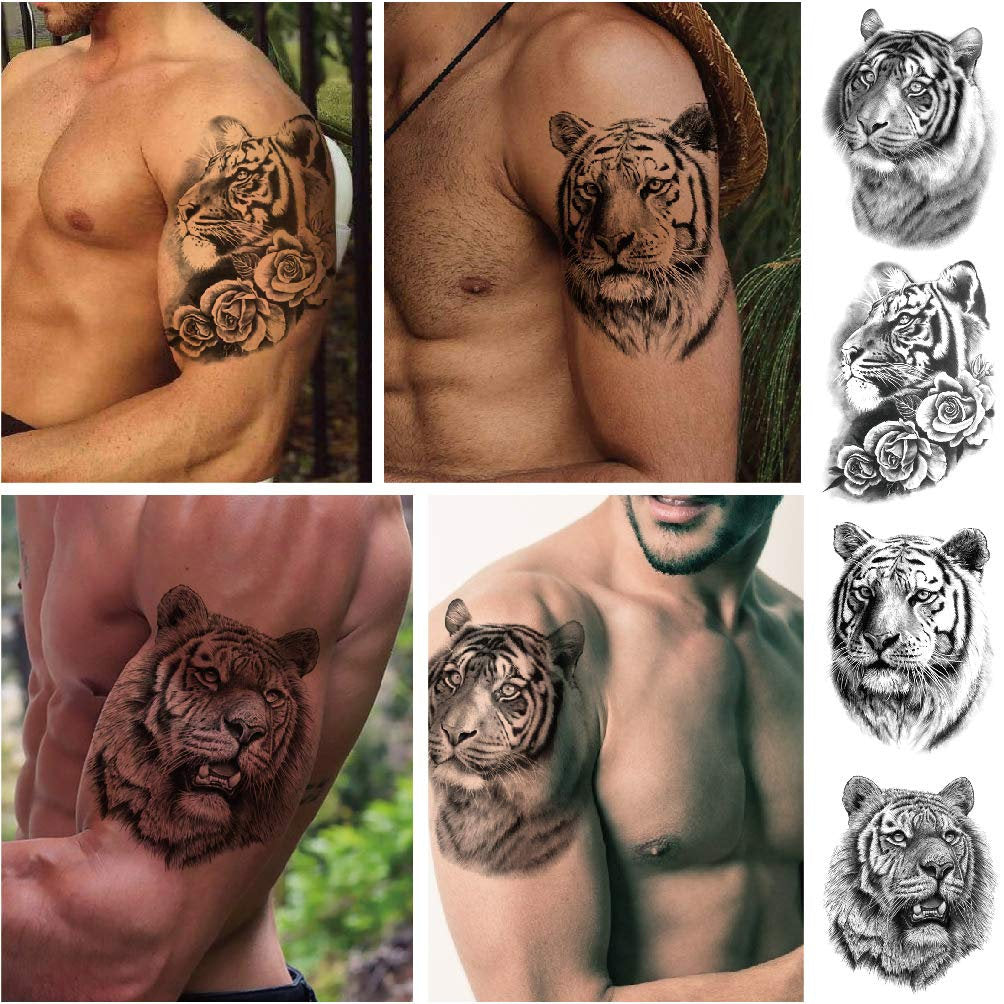 Large Tiger Lion Temporary Tattoo Fake Body Arm Shoulder Chest Stickers Large Fake Body Arm Chest Shoulder Tattoos 12 Designs to Choose From