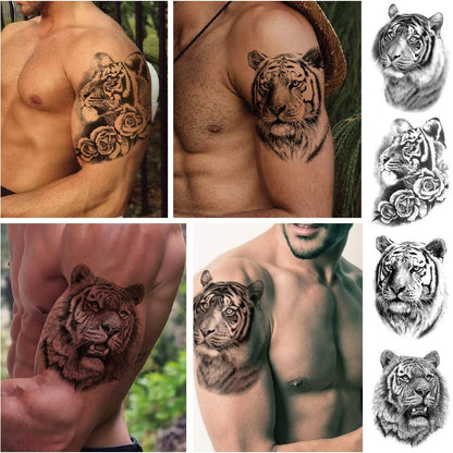 Large Tiger Lion Temporary Tattoo Fake Body Arm Shoulder Chest Stickers Large Fake Body Arm Chest Shoulder Tattoos 12 Designs to Choose From