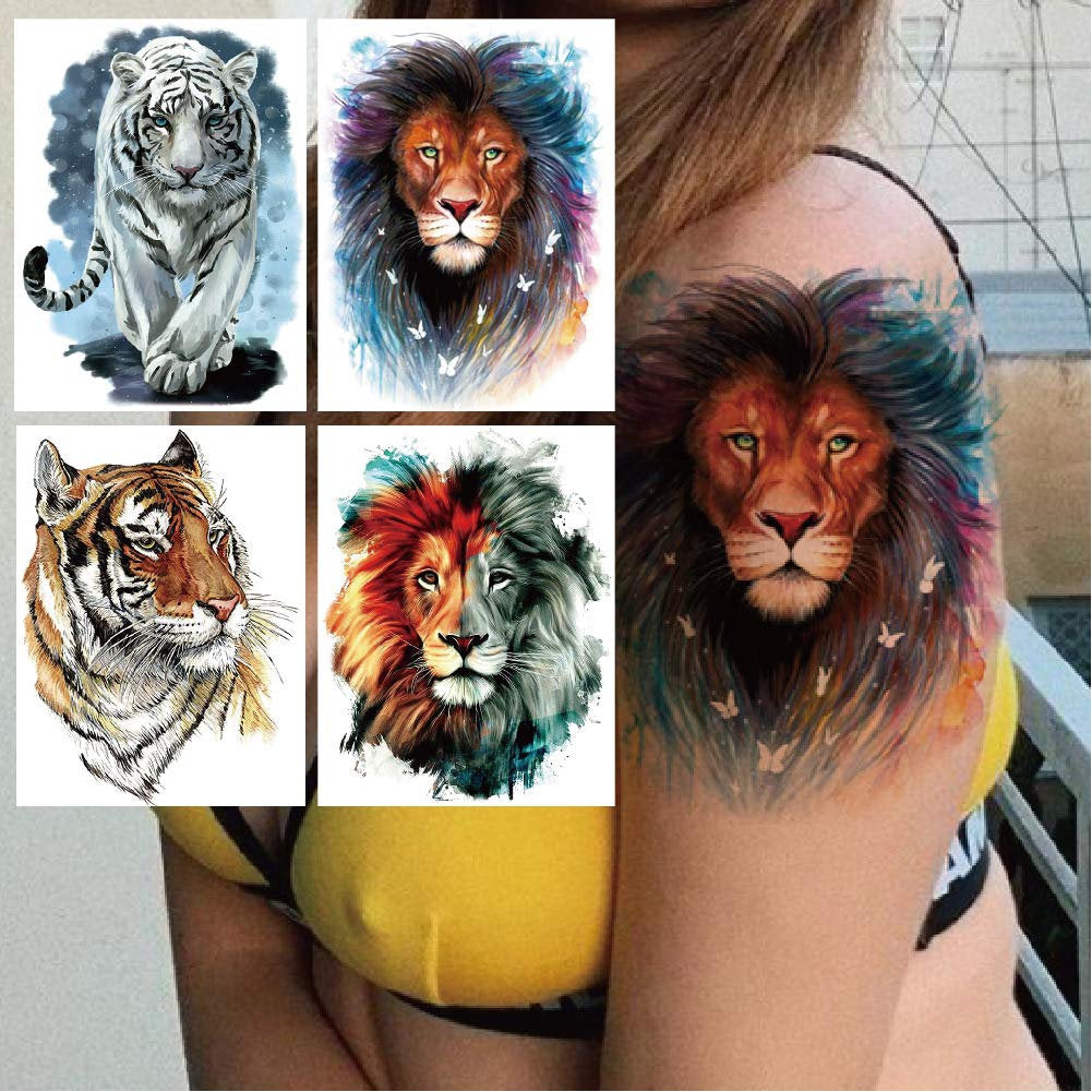 Large Tiger Lion Temporary Tattoo Fake Body Arm Shoulder Chest Stickers Large Fake Body Arm Chest Shoulder Tattoos 12 Designs to Choose From