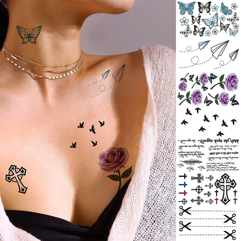 Collection of Armband Tiger Skull Temporary Tattoos Watercolor Star Planet Butterfly Flowers Fake Arm Face Hand Finger Neck Tattoo Stickers