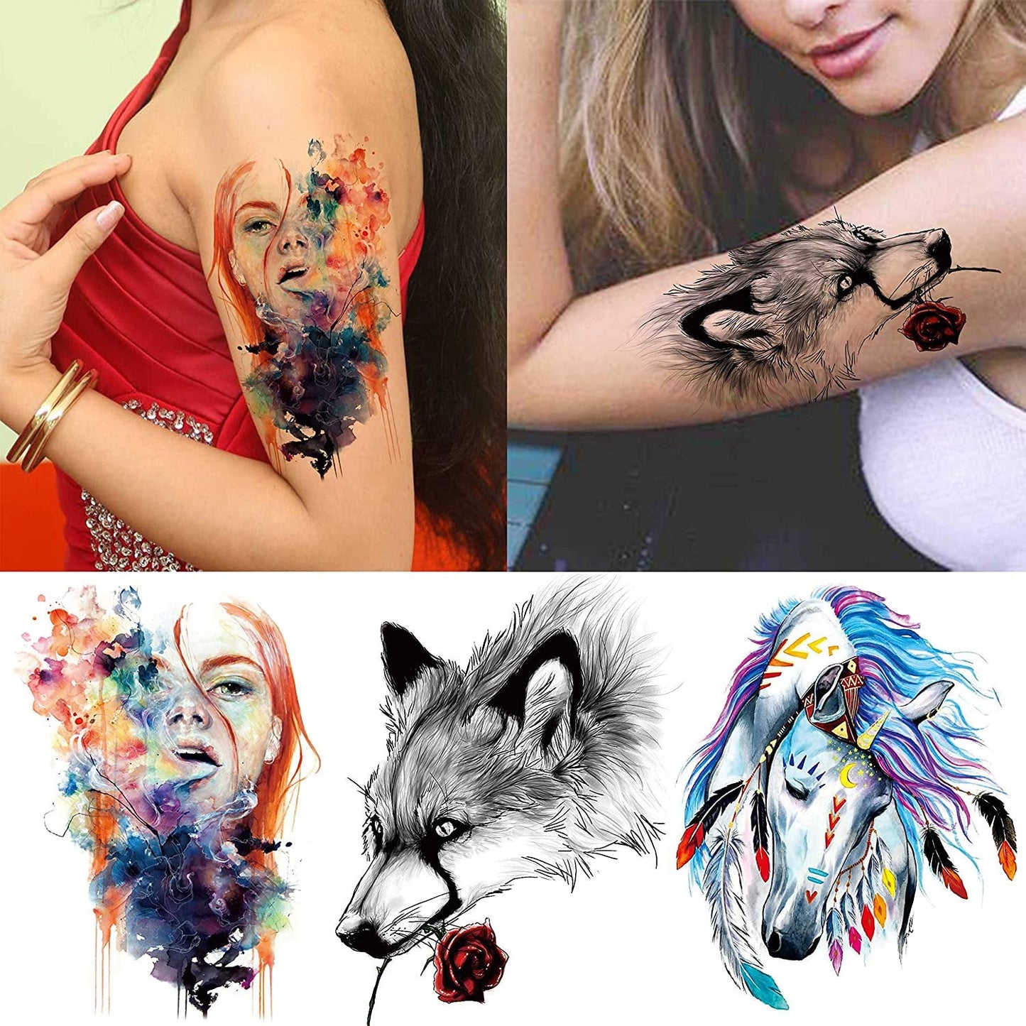 Collection of Armband Tiger Skull Temporary Tattoos Watercolor Star Planet Butterfly Flowers Fake Arm Face Hand Finger Neck Tattoo Stickers
