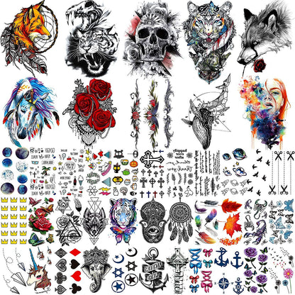 Collection of Armband Tiger Skull Temporary Tattoos Watercolor Star Planet Butterfly Flowers Fake Arm Face Hand Finger Neck Tattoo Stickers