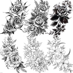 Flower Temporary Tattoos Black Ink Tribal Large Rose Tattoo Stickers Waterproof Legs Fake Tattoos Arm Moon Blossom Leaf Big Peony Flora