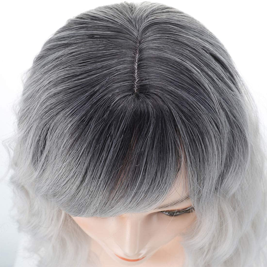 Gray Natural Looking Wavy Synthetic Bob Wig Shoulder Length With Bangs (T1b/gray) |  Premium Heat Resistant Fiber | Perfect for Daily Wear