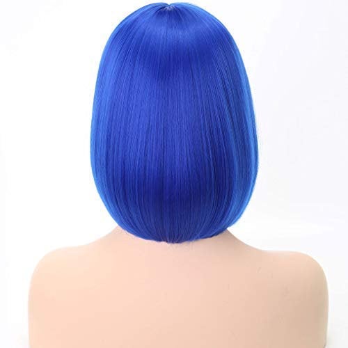 Dark Royal Blue | Straight Bob with Straight Bangs | Hand Dyed Synthetic 12" Wig | Easy To Wear | Quick Wig | Great Daily Wear or Cosplay