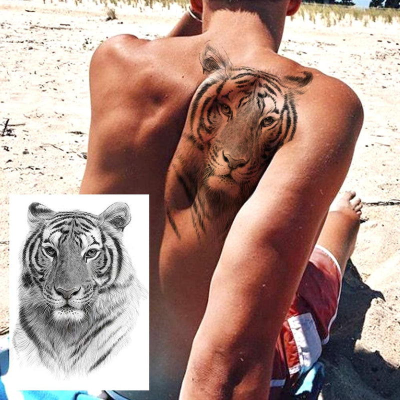 Large Tiger Lion Temporary Tattoo Fake Body Arm Shoulder Chest Stickers Large Fake Body Arm Chest Shoulder Tattoos 6 Designs to Choose From