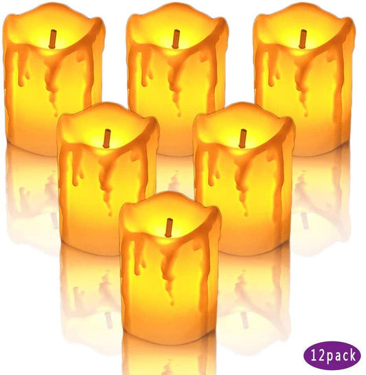 Flameless Candles | LED Flameless | Votive Candles | Battery Operated | 12 Pack Melted/Dripping | Batteries Included| Kid and Pet Safe