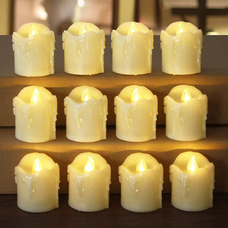 Flameless Candles | Flickering Led | Votive Candles | Battery Operated | 12 Pack Melted/Dripping | Batteries Included| Kid and Pet Safe