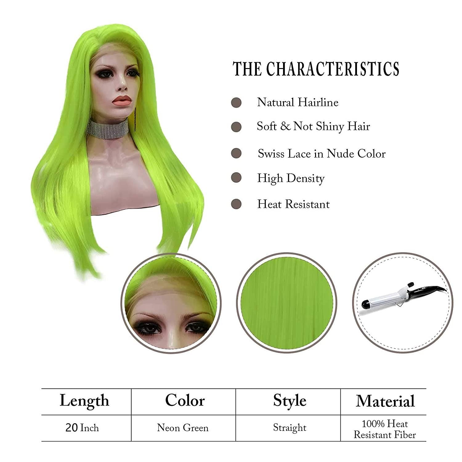 Fluorescent Green | Synthetic Neon Lime | Glow in the Dark Cosplay Wavy  | Free Parting | Drag Stage Performer Neon | Fluorescent Wig