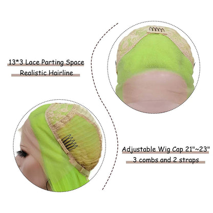 Fluorescent Green | Synthetic Neon Lime | Glow in the Dark Cosplay Wavy  | Free Parting | Drag Stage Performer Neon | Fluorescent Wig