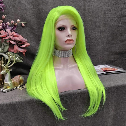 Fluorescent Green | Synthetic Neon Lime | Glow in the Dark Cosplay Wavy  | Free Parting | Drag Stage Performer Neon | Fluorescent Wig