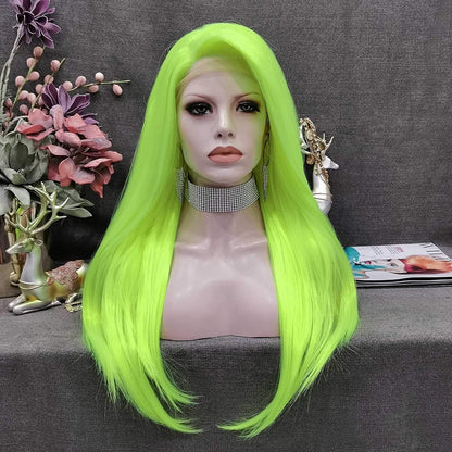 Fluorescent Green | Synthetic Neon Lime | Glow in the Dark Cosplay Wavy  | Free Parting | Drag Stage Performer Neon | Fluorescent Wig