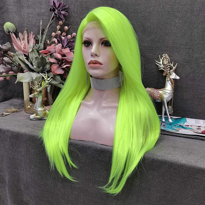 Fluorescent Green | Synthetic Neon Lime | Glow in the Dark Cosplay Wavy  | Free Parting | Drag Stage Performer Neon | Fluorescent Wig
