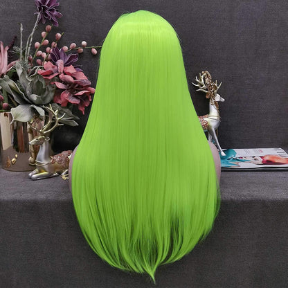 Fluorescent Green | Synthetic Neon Lime | Glow in the Dark Cosplay Wavy  | Free Parting | Drag Stage Performer Neon | Fluorescent Wig