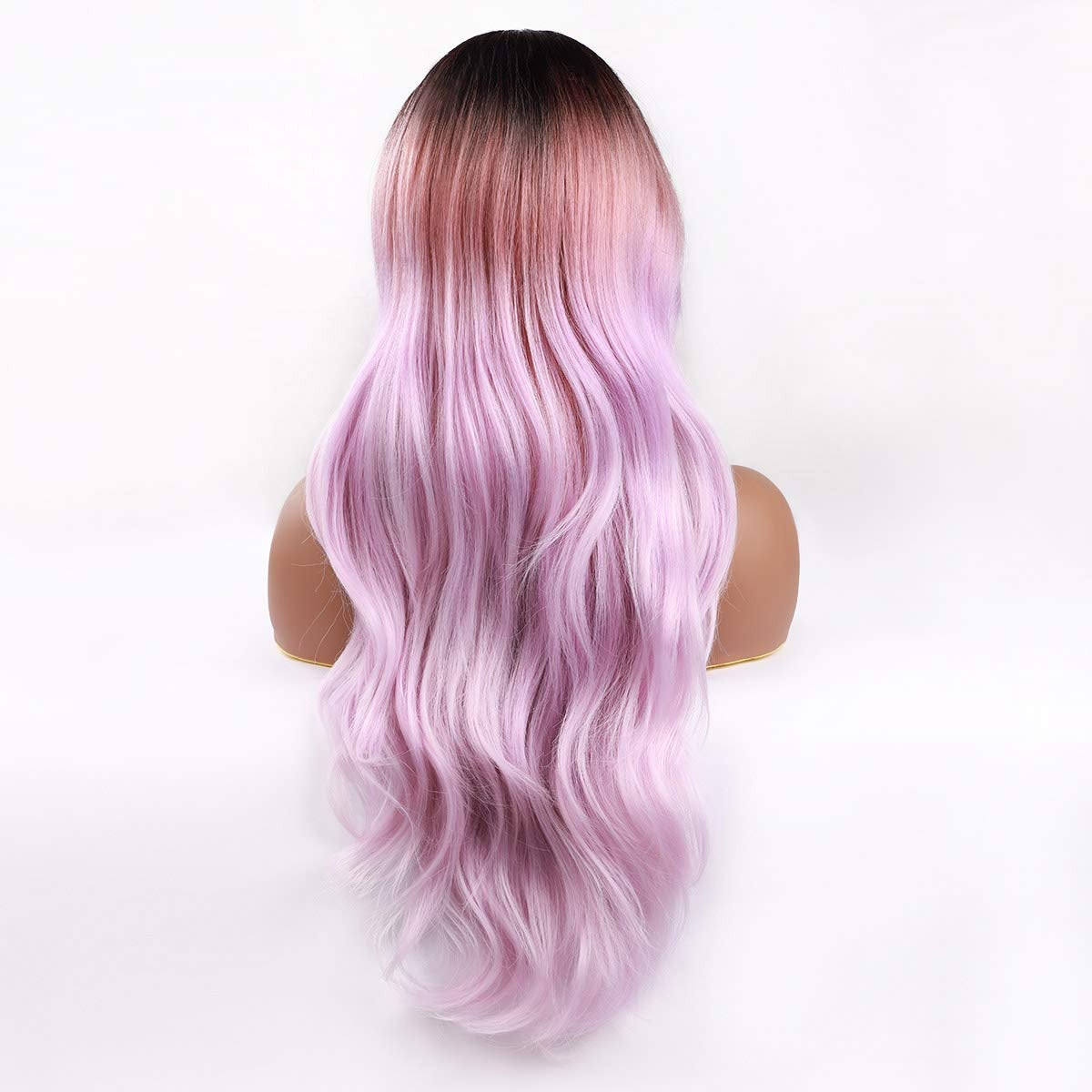 Ombre Black to Pastel Petal Pink Straight Middle Parting Lace Wig Synthetic Hair Natural looking and soft to touch Free Shipping Included