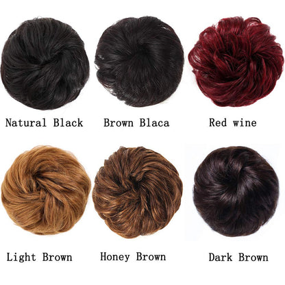 Messy Bun Thick 100% Human Hair Scrunchie | Messy Updo Bun | Wine Red 99j Burgundy | super fluffy Natural Texture | cat ear buns need 2