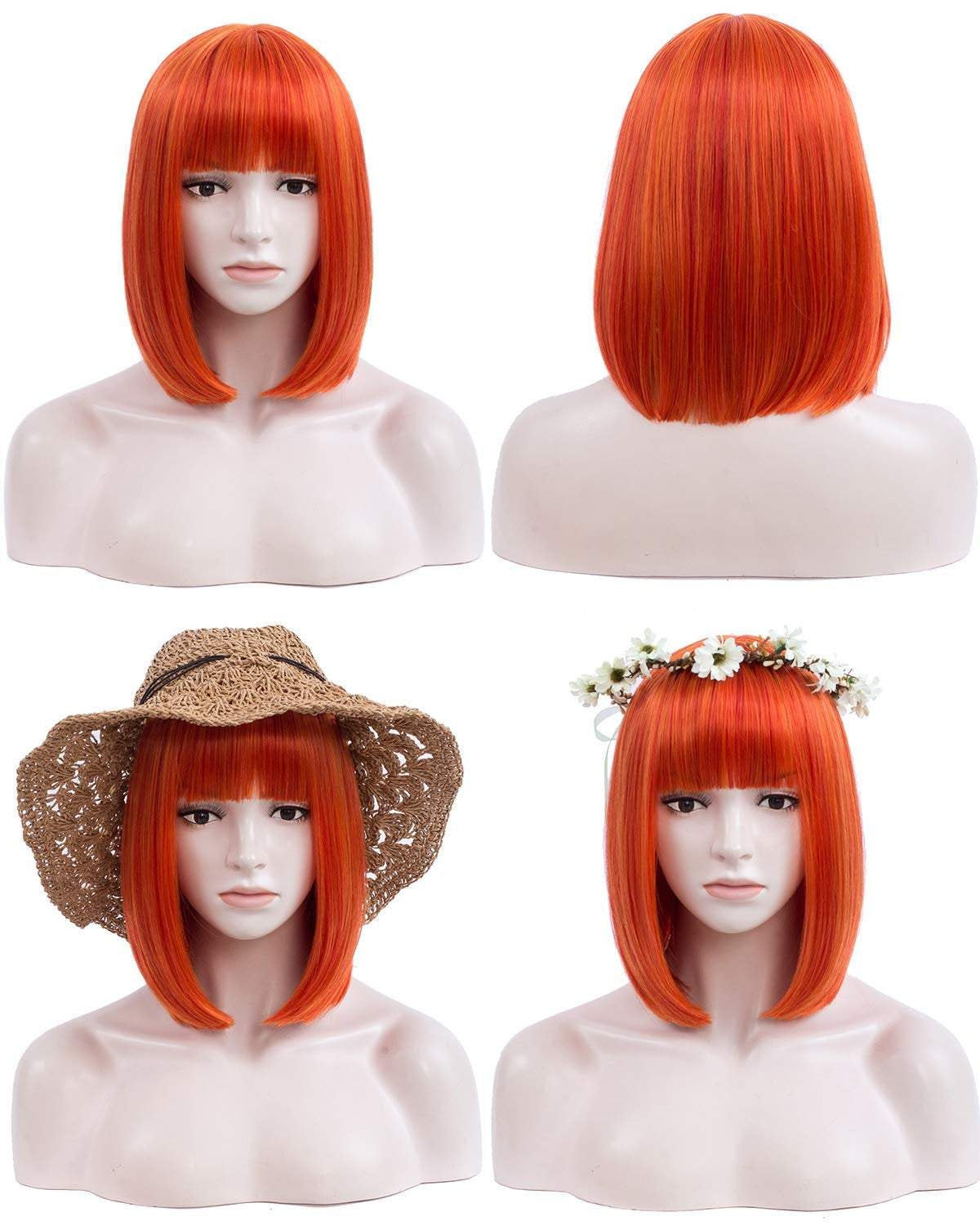 Orange premium durable 12" wig | use for cosplay party daily wear | top quality natural looking heat resistant synthetic fiber | st patrick