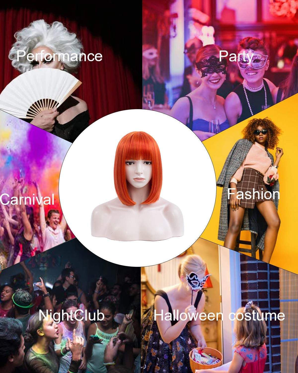 Orange premium durable 12" wig | use for cosplay party daily wear | top quality natural looking heat resistant synthetic fiber | st patrick