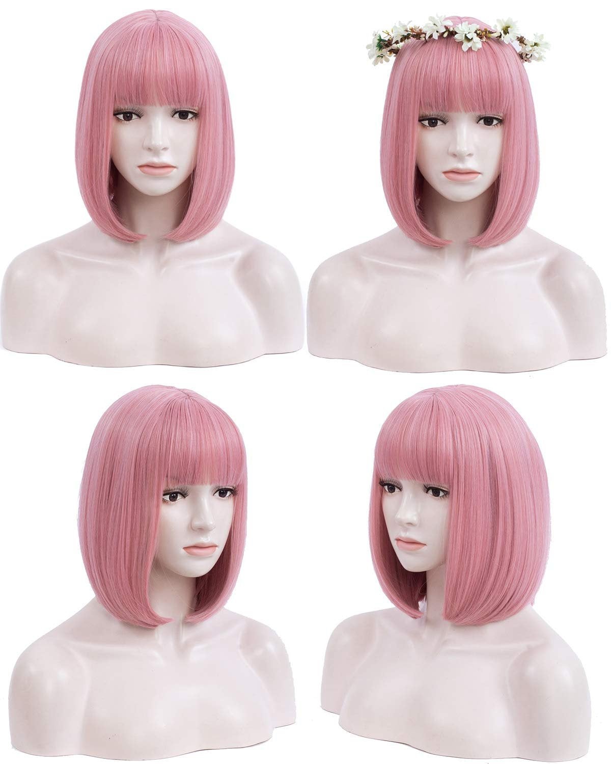 Pink premium durable 12" wig | use for cosplay party daily wear | top quality natural looking heat resistant synthetic fiber | easter party