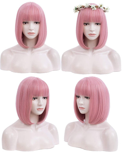 Pink premium durable 12" wig | use for cosplay party daily wear | top quality natural looking heat resistant synthetic fiber | easter party