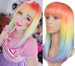 Trendy straight | rainbow | unicorn | mermaid | 18" synthetic | human hair feel | drag queen | custom colored | stage performer | party wig