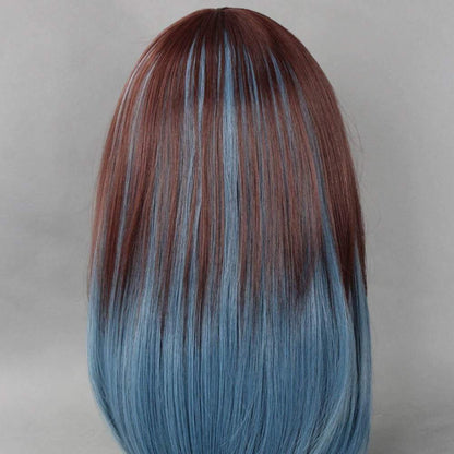 Brown dark blue two tone straight replacement wig