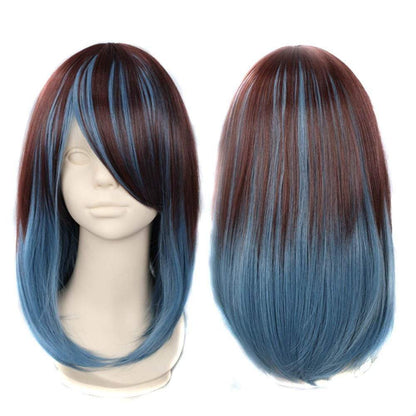 Brown dark blue two tone straight replacement wig