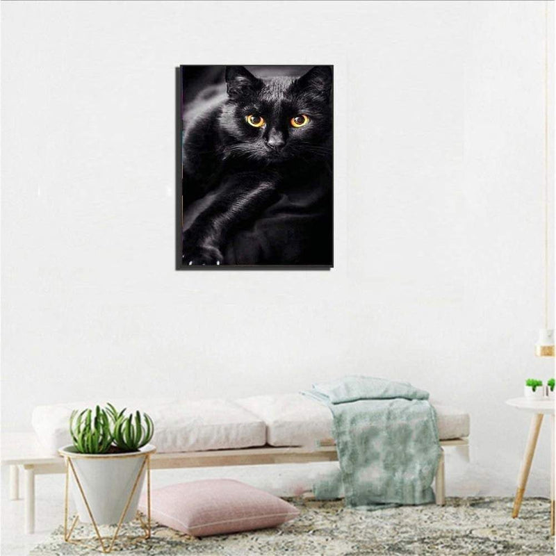 Black cat | 5d diamond diy art full drill embroidery painting kit | home wall art décor | 11.8x15.7in | the perfect relaxation gift idea