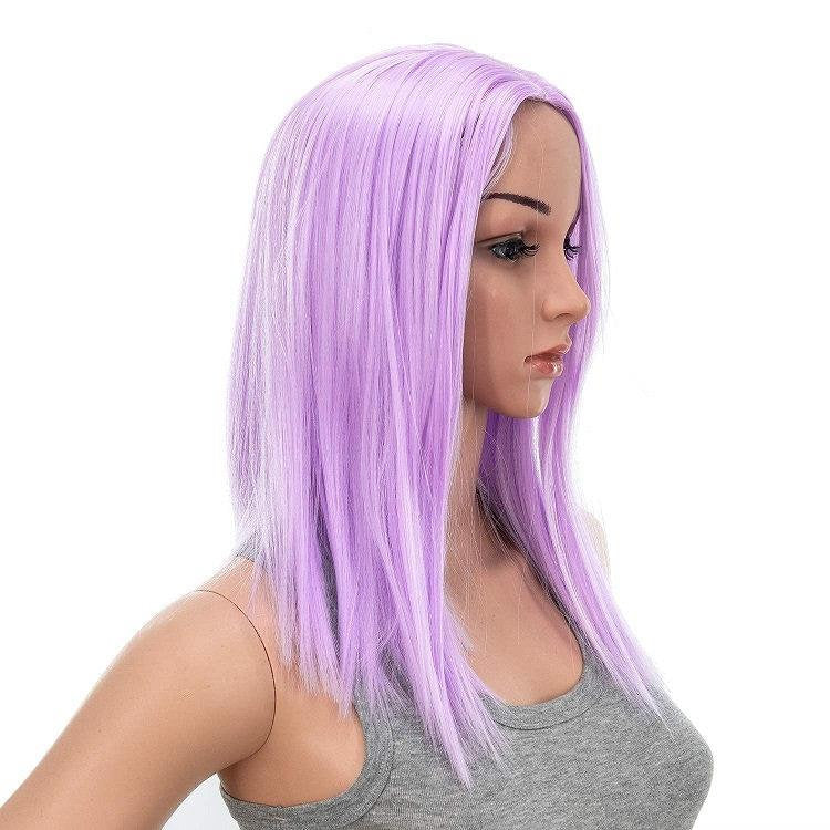 Light lilac purple straight heat resistant 14" | trendy wigs | synthetic top quality heat resistant fiber | human hair feel