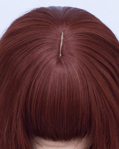 Sale item - on clearance final sale | auburn wig 28” wavy wig with bangs natural looking premium heat resistant synthetic