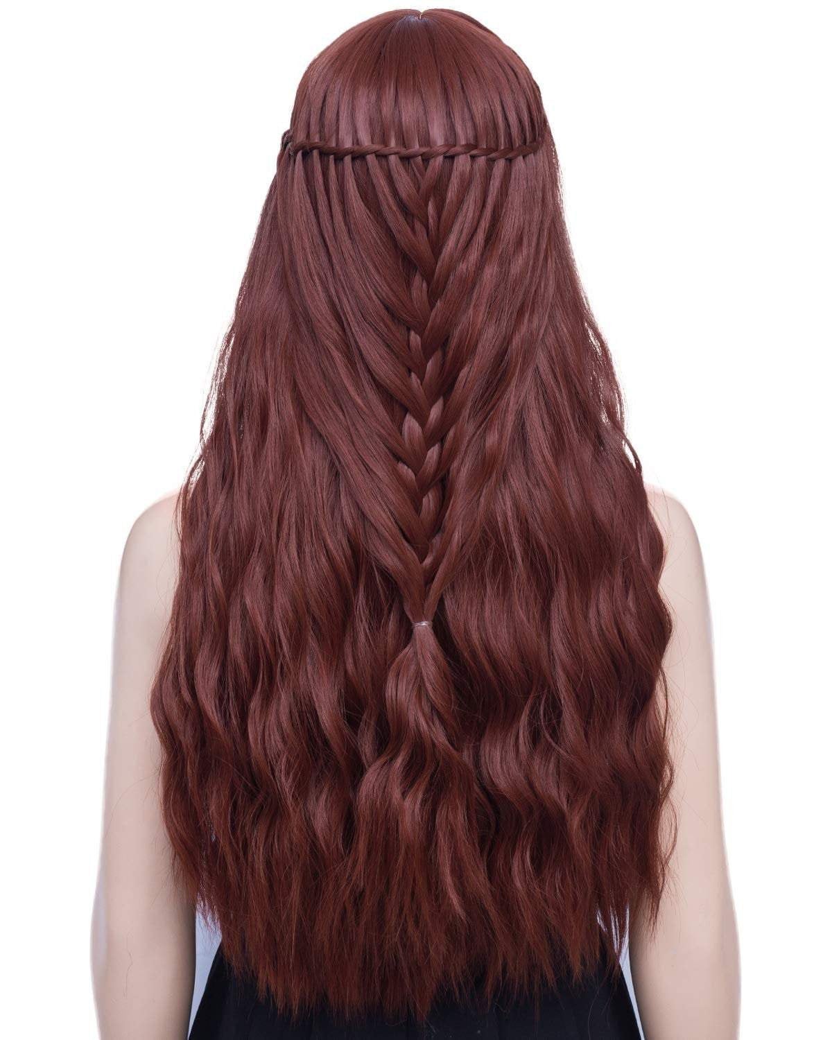 Sale item - on clearance final sale | auburn wig 28” wavy wig with bangs natural looking premium heat resistant synthetic