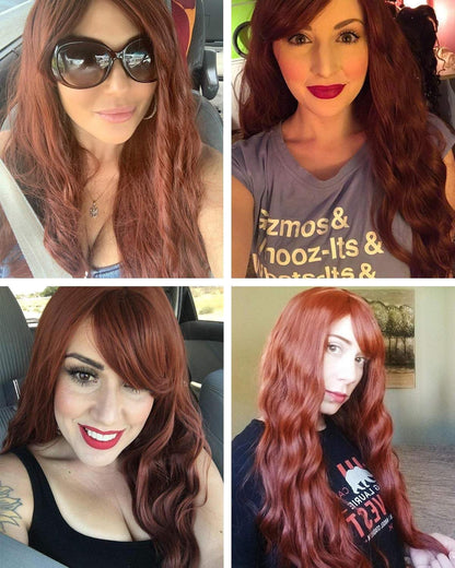 Sale item - on clearance final sale | auburn wig 28” wavy wig with bangs natural looking premium heat resistant synthetic